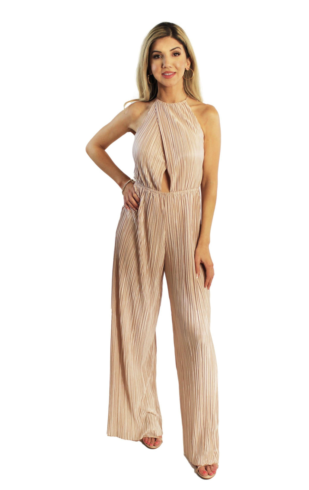 TINA PLEATED HALTER NECK JUMPSUIT